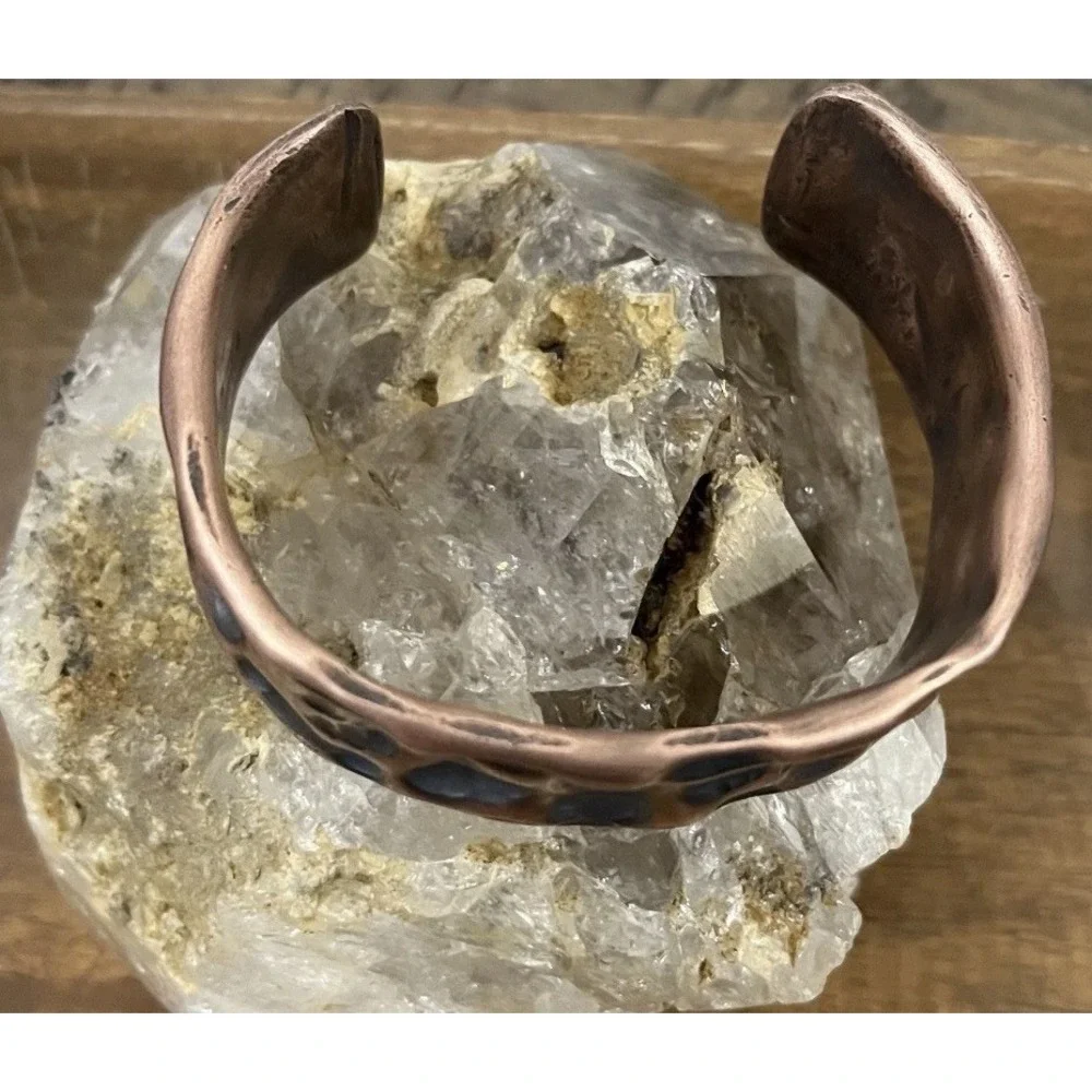 Brutalist M Men's Wide Hammered Thick Copper Artisan Cuff Bracelet Viking